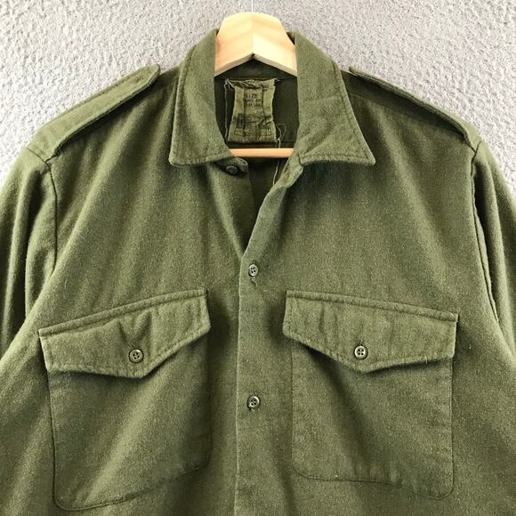 British Army Mens Wool Flannel Combat Shirt Green Ladybird Belfast 1960s L - Picture 3 of 9